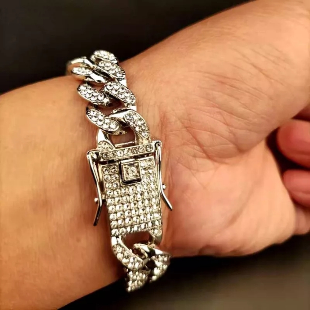 Luxury Silver Diamond Cuban Link Bracelet - Picture 3 of 4